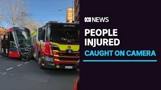 Camera catches collision between Sydney tram and fire truck | ABC News