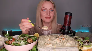 MUKBANG | Паста с креветками в сливочном соусе, салат | Pasta with shrimps in creamy sauce не ASMR