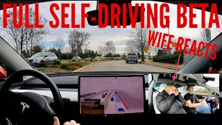 First Drive With Tesla Full Self-Driving Beta | Wife Reacts | FSD Beta 10.69.3.3