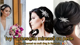 Diadema mireasa cu perle , Accesoriu mic mireasa cu perle, Accesorii handmade Romania, set bijuterii