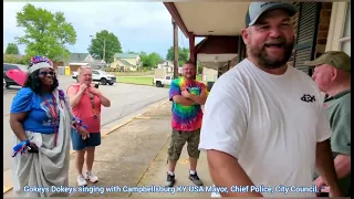 Gokeys Dokeys singing in front of Campbellsburg KY's Mayor David, Chief Police and City Council
