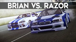 NFS Most Wanted - Nissan Skyline R34 (Brian) vs. BMW M3 GTR (Razor)