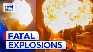 Terrifying footage emerges of Romania gas station explosions | 9 News Australia