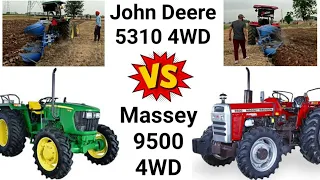 John Deere 5310 4WD vs Massey 9500 4x4 3F reversible Plough without driver