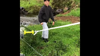 Silly Boy accidentally touches Electric Fence on Farm - VERY FUNNY!