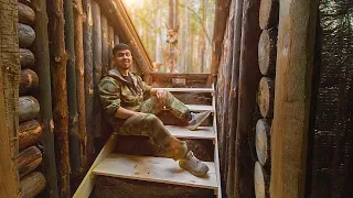 A dugout in the forest. I made a ladder out of boards. Part 34.