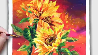 How to paint Sunflower in the sunset / Acrylic painting for beginner/ Easy flowers /아크릴화  / asmr #76