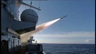 HNLMS De Zeven Provinciën (F802) launches two Harpoon missiles, an ESSM and a SM-2