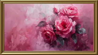 Vintage Radiant Pink Roses Painting | Frame TV Art Screensaver for TV Wallpaper