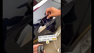 TESLA DOOR HANDLE BROKE HIS ANDROID 😂😂 #tesla #google #android #googlepixel #shorts