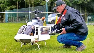 BIG RC BELL-206 JETRANGER SCALE MODEL HELICOPTER WITH TURBINE ENGINE FLIGHT DEMONSTRATION