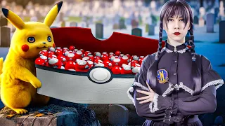 Cara Menyelinapkan Pokemon Ke Kuburan! Wednesday Addams vs Pokemon! Pokemonku Adalah Pikachu!