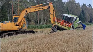 Claas suossa kaivuri hätiin sekä syksyn urakoita