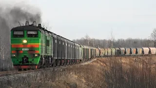 Тепловоз 2ТЭ10У-0221 с грузовым поездом / Diesel locomotive 2TE10U-0221