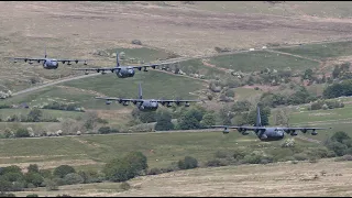 MACH LOOP USAF C130’s FLYING LOW IN CLOSE FORMATION 4K