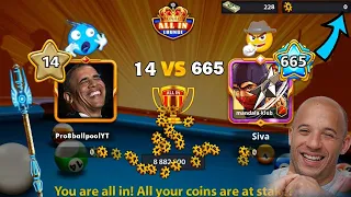 Level 665 Vs 14 😂 All in Coins Level 14 Legendary Cues 2020 8 ball pool