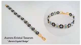 Gray stylish crystal bracelet making. Beads jewelry beading tutorial. Handmade crystal bracelets.