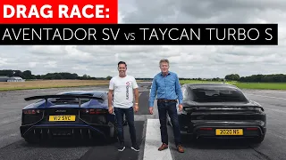 DRAG RACE. Full Launch Control! Porsche Taycan Turbo S vs Lamborghini Aventador SV