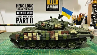 NEW RC Tank Heng Long T-72 ERA DIGITAL CAMO,  Pin wash process on the Ukrainian T-72AV Pt 11