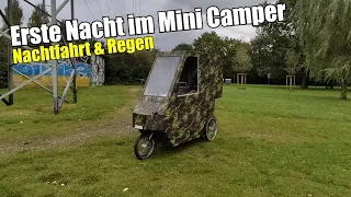 Erste Nacht im Velocar Mini E-Bike Camper / Wohnmobil Nachtfahrt, Regen & gefährliche Straßen