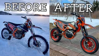 Building a KTM 450 Dream Supermoto Stuntbike in 15 Minutes!