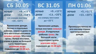Белгидромет - Прогноз погоды на 30 мая - 4 июня 2020 года