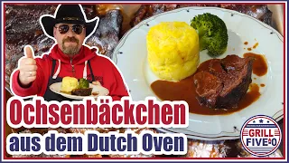 Ochsenbäckchen aus dem Dutch Oven | butterzart und saftig geschmorte Rinderbäckchen | Grill Five-0 🤠