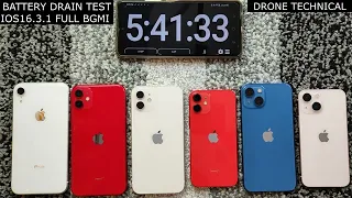 iPhone 13 vs 13mini vs 12 vs 12mini vs 11 vs Xr Full Battery Drain Test ios16.3.1 Shocking Results!!