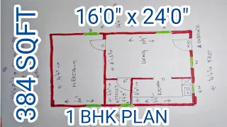 [16 x 24 HOUSE PLAN][384 SQFT HOUSE DESIGN][1 BHK HOUSE PLAN AS PER VASTU][GHAR KA NAKSHA]