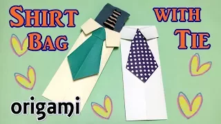 Origami Father's Day Gift Idea for Kids Easy | How to Make a Paper Shirt Bag with Tie | DIY Craft