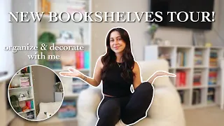 updated bookshelf tour | re-organize & decorate my new shelves with me!