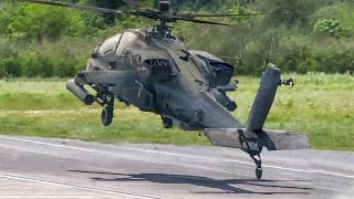 US Apache Helicopter in Action During Intensive Target Demolition Practice