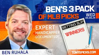 3 FREE MLB Picks and Predictions on MLB Betting Tips by Ben Ruhala, Wednesday 5/8/2024