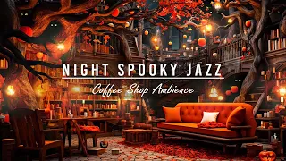 Halloween Jazz Relaxing Music in Abandoned Haunted Coffee Shop 🦇Fall Night Spooky Halloween Ambience