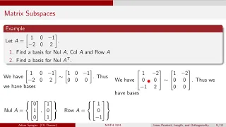 MATH 3191: Null, Row, and Column Spaces and Orthogonal Complements