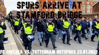 FC Chelsea vs. Tottenham Hotspurs 23.01.2022 spurs fans arriving in Chelsea march