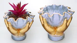 How to make beautiful cement pot at home easily // cement flower vase
