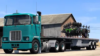 Cabover Vintage Truck Mack F700 (Mack E6 Straight Pipe) - Hauling Disc Harrows from Kansas to Texas