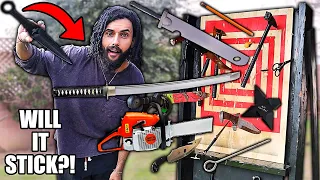 I Built The ULTIMATE THROWING KNIFE / KUNAI TARGET! (CAN HANDLE ANYTHING) WILL IT STICK? *CHALLENGE*