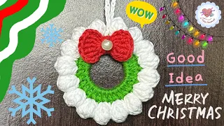 Very Easy 🎄Crochet  Wreath Ornament for Christmas / DIY Christmas Decoration / Crochet Tutorial