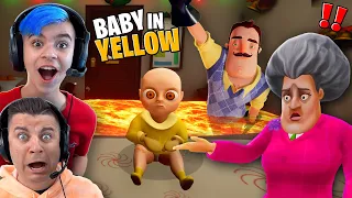 Flooding the BABY IN YELLOW in LAVA with HELLO NEIGHBOR and SCARY TEACHER!