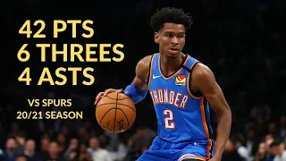 Shai Gilgeous-Alexander 42 Pts 6 Threes 4 Asts 8 Rebs Highlights vs Spurs | NBA 20/21 Season