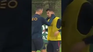 Cristiano Ronaldo and Cancelo had an awkward scene in training today.