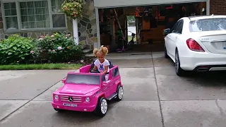 Pink Mercedes Benz truck girls riding and playing