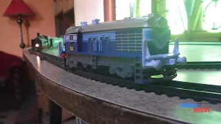 Centy Passenger Train Set Blue - ICF - Coach Operation on Rail King Jambo Track with railroad switch