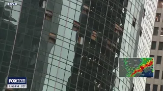 Houston weather: Windows of Downtown Houston high rises damaged