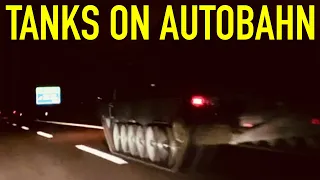 Leopard 2 tanks driving full speed on Autobahn