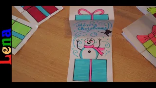 Weihnachtskarte basteln🎁 Geschenk zeichnen Schneemann🎁 Christmas Surprise Gift box with Snowman draw