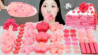 ASMR MUKBANG| Cherry blossoms Desserts(Edible Flowers, Songpyeon, Meringue cookies, Jelly, Cake).