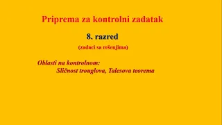 Pripreme za kontrolni iz sličnosti trouglova (zadaci sa rešenjima) - 8. razred osnovne škole